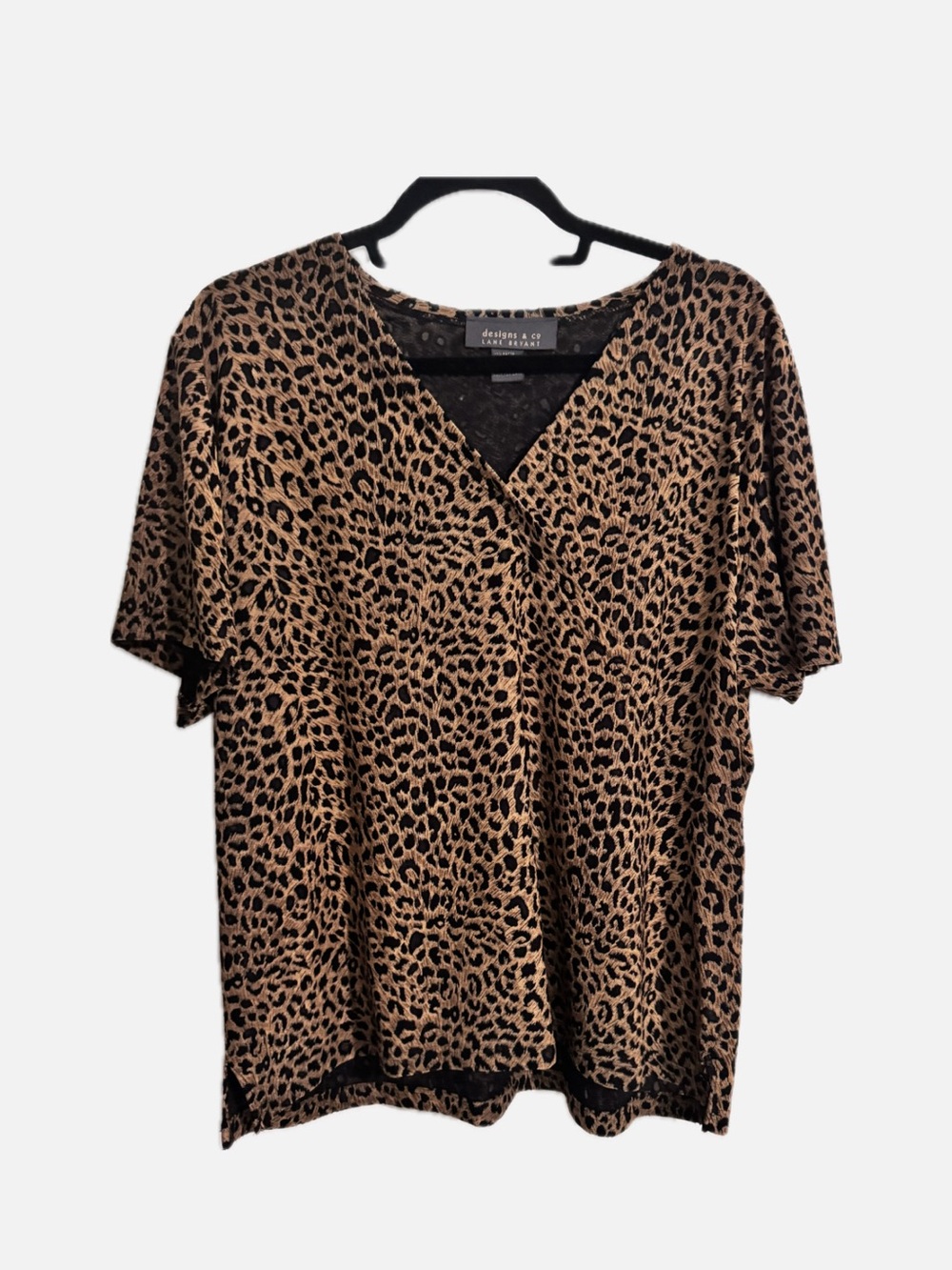 Vintage Lane Bryant Black and Brown Leopard V-Neck Short Sleeve Top
